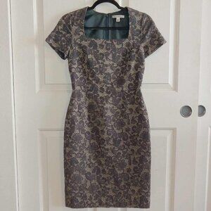 Banana Republic Floral Grey Lace-Lined Sheath Midi Dress